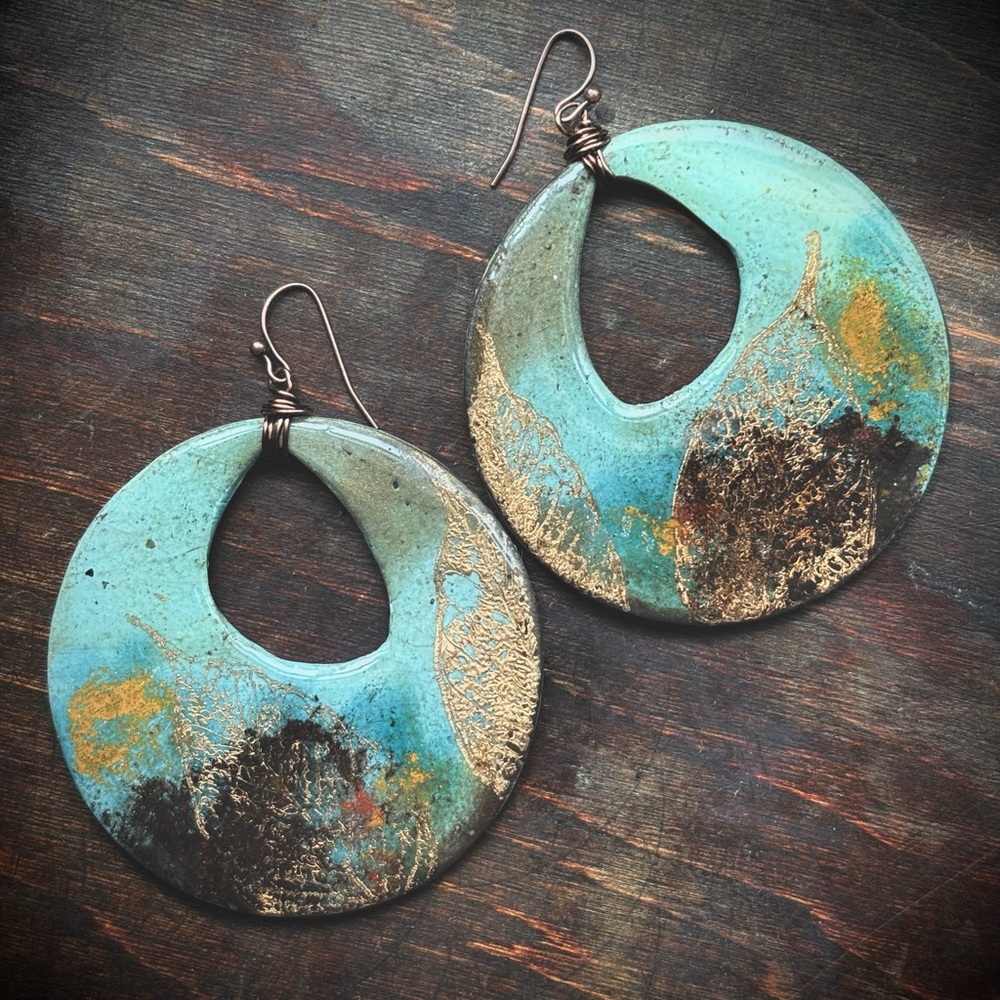 Hand-Painted Polymer Clay Hoop Artisan Earrings – Boho Chic Hoops, Resin Coated